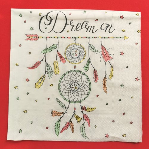 Serviette papier/napkin   "piège à rêves, dream on, plumes et étoiles""