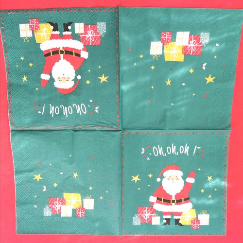 Serviette papier/napkin   "le père noël chante sont "ho, ho, ho", cadeaux, étoiles""