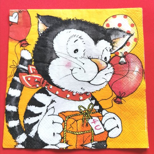 Serviette papier/napkin : "le chat coquin, paquet, ballons"