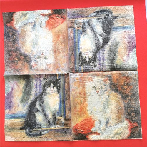 Serviette papier/napkin : "les chatons façon peinture, peinture à l'huile"