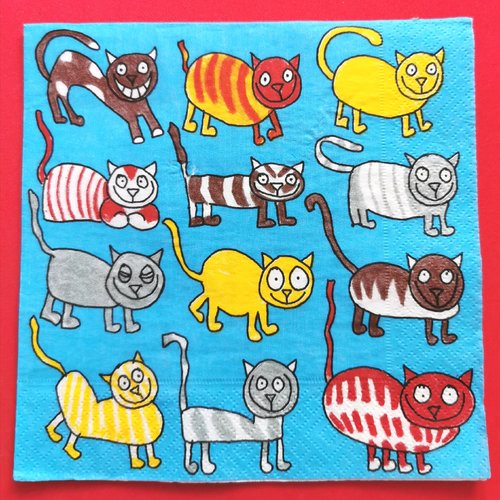 Serviette papier/napkin : "drôle de chats zébrés"