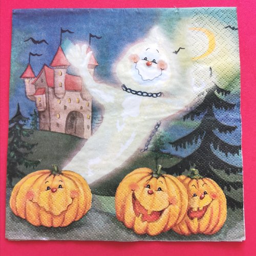 Serviette papier/napkin: "halloween, citrouilles, château, fantôme"