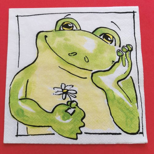 Serviette papier/napkin: "grenouilles, songes, rêves, marguerites"