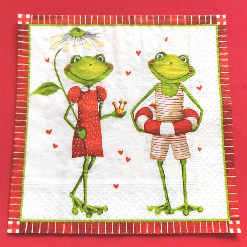 Serviette papier/napkin: "grenouilles, maillot de bain, cœurs, bouée"