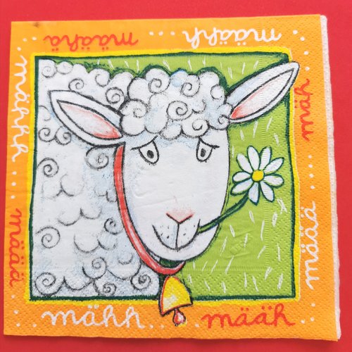 Serviette papier/napkin: "moutons, marguerite, clochette"