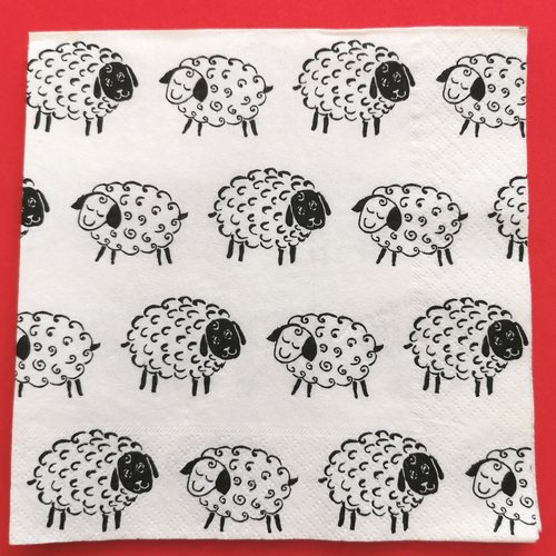 Serviette papier/napkin: "moutons, noir et blanc"