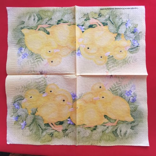 Serviette papier/napkin : "canards, canetons, violettes""
