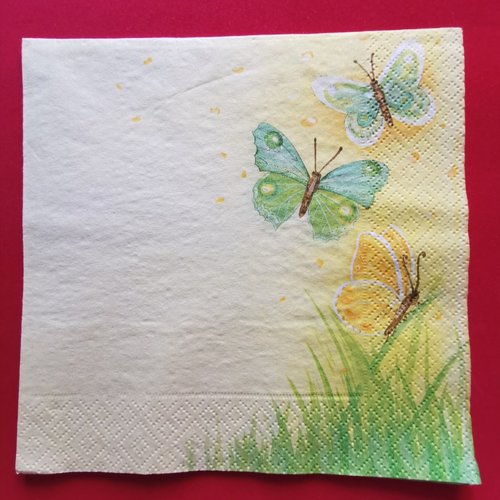 Serviette papier/napkin : "papillons, herbes"