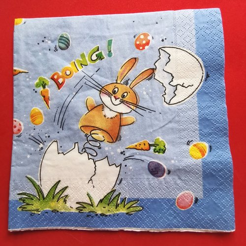 Serviette papier/napkin : "lapins, œuf surprise, carotte"