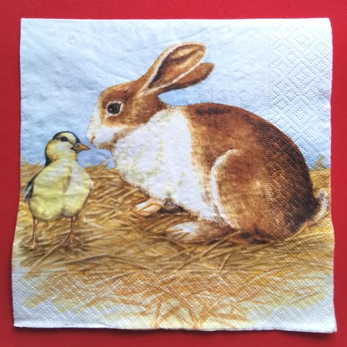 Serviette papier/napkin : "lapins, caneton"