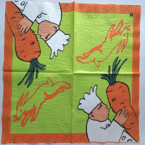 Serviette papier/napkin : "lapins, cuisinier, carotte"