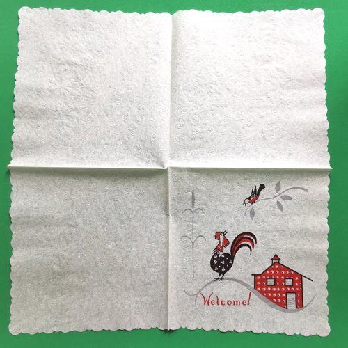 Serviette papier/napkin : "coqs, oiseau, welcome"