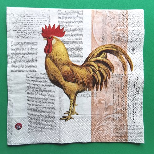Serviette papier/napkin : "coqs, écritures"