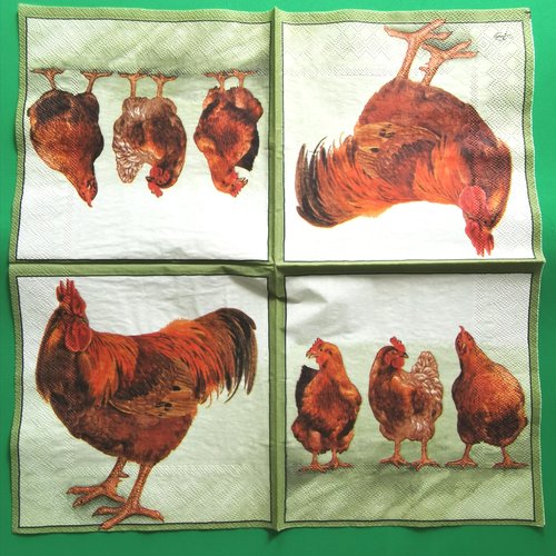 Serviette papier/napkin : "coqs, poules rousses"