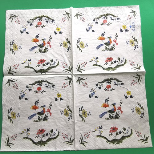Serviette papier/napkin: faïencerie gien france "oiseaux de paradis", oiseau, fleurs