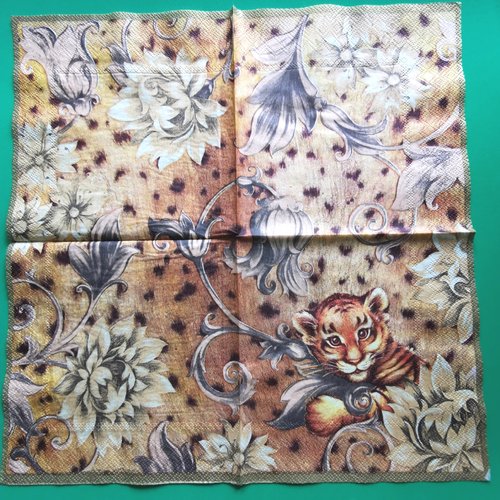 Serviette papier/napkin : "tigres, bébé tigre"
