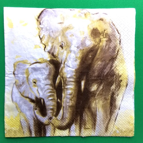 Serviette papier/napkin : "éléphants, éléphanteau"