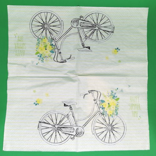 Serviette papier/napkin : "vélo avec son panier fleuri"