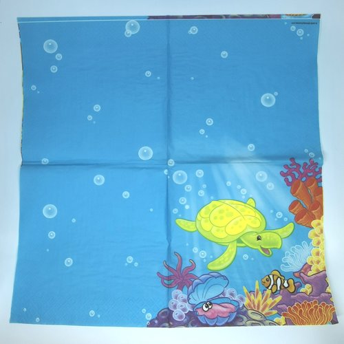 Serviette papier/napkin "tortues marines, poisson clown, coraux, anémones de mer"