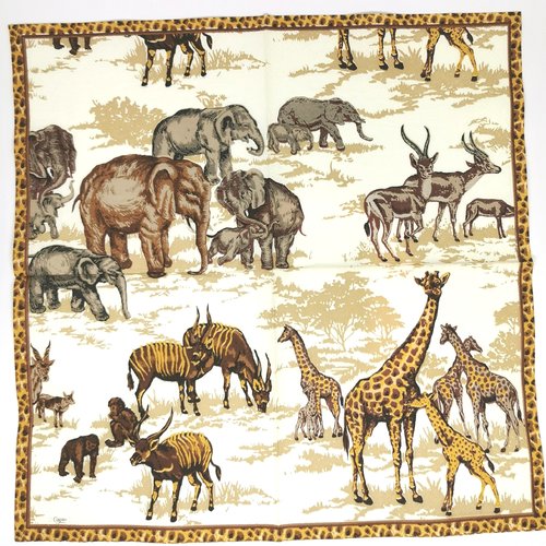 Serviette papier/napkin : "girafes, girafeau, antilopes, éléphants, éléphanteau, singes"