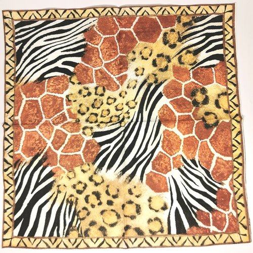 Serviette papier/napkin : "peaux de bêtes, girafe, zèbre, léopard"