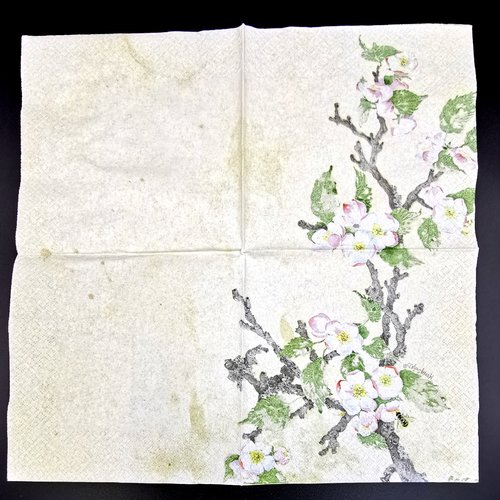 Serviette papier/napkin  "mona svärd, apple blossom", branche de cerisier en fleur