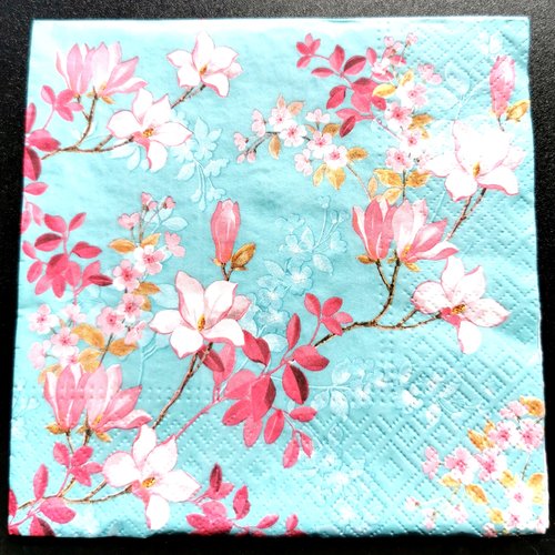 Serviette papier/napkin  "fleurs de magnolia, fleurs de cerisier"