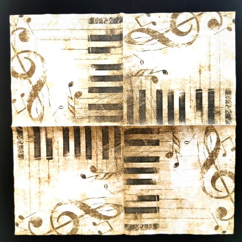 Serviette papier/napkin  "musique, clavier piano, notes de musiques"