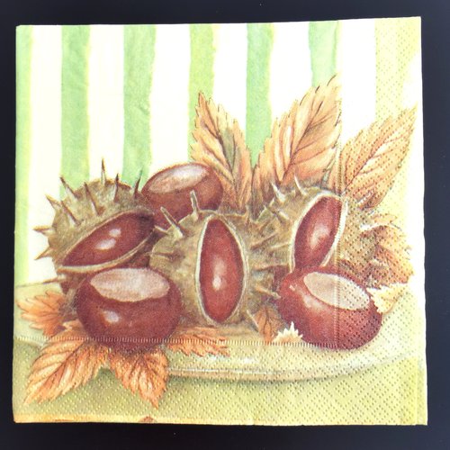 Serviette papier/napkin : "châtaignes, coques et feuilles"