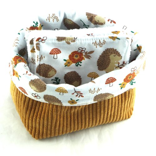 Panière avec ses 6 lingettes, lingettes lavables, panier,