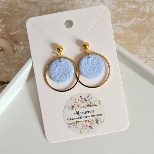 Boucles d'oreille femme en pâte polymère et acier inoxydable amelie