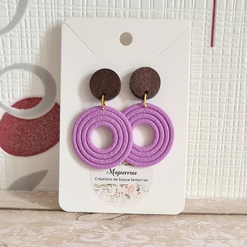 Boucles d'oreille femme en pâte polymère et acier inoxydable rosie