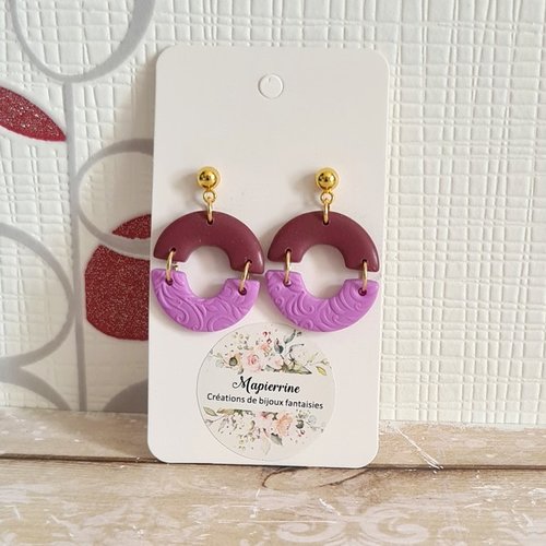 Boucles d'oreille femme en pâte polymère et acier inoxydable madeleine