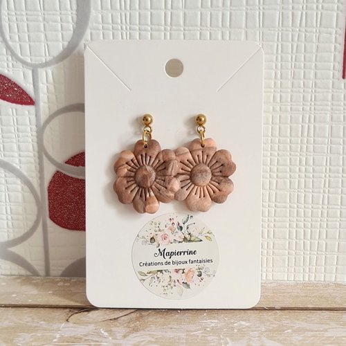 Boucles d'oreille femme en pâte polymère et acier inoxydable agathe