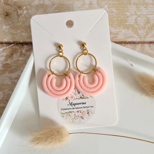 Boucles d'oreille femme en pâte polymère et acier inoxydable rosine