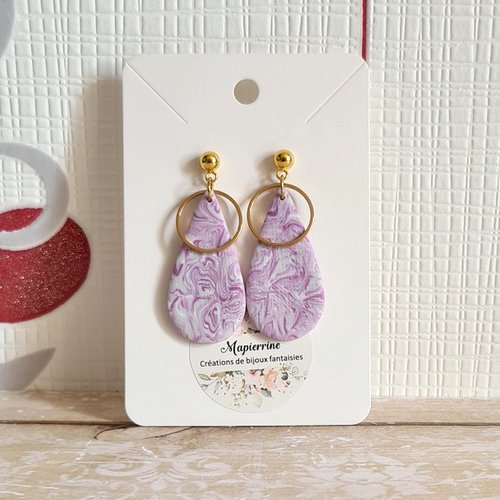 Boucles d'oreille femme en pâte polymère et acier inoxydable edwige