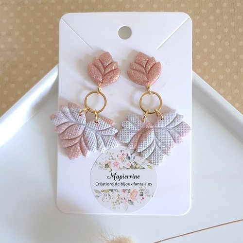 Boucles d'oreille femme en pâte polymère et acier inoxydable marie