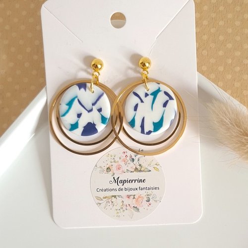 Boucles d'oreille femme en pâte polymère et acier inoxydable amelia