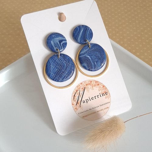 Boucles d'oreille femme en pâte polymère et acier inoxydable marine