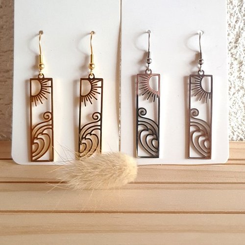 Boucles d'oreille pendantes rectangle acier inoxydable doré ou argenté
