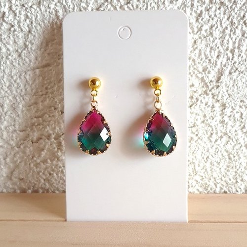 Boucles d'oreille pendantes pendentif goutte en verre turquoise fuchsia