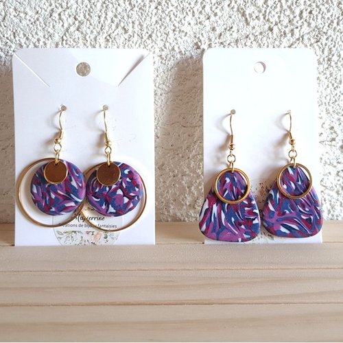 Boucles d'oreille femme en pâte polymère et acier inoxydable rosie