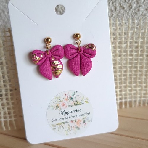 Boucles d'oreille femme en pâte polymère et acier inoxydable noeux doré