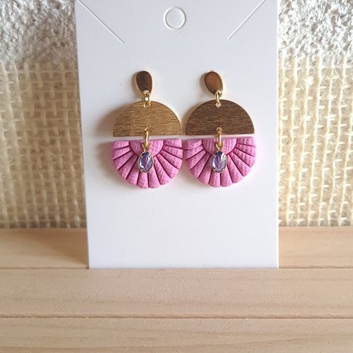 Boucles d'oreille femme en pâte polymère et acier inoxydable rose ancien