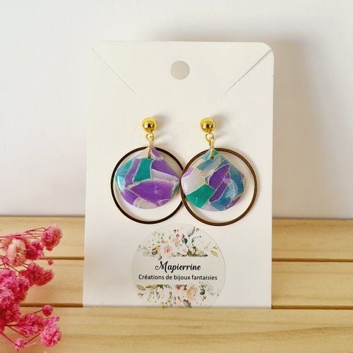 Boucles d’oreilles en pâte polymère bijoux faits main en france acier inoxydable  mapierrine marbré translucide a