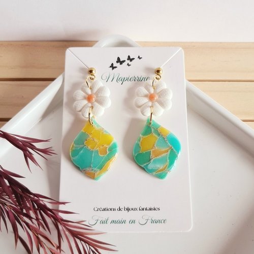 Boucles d’oreilles en pâte polymère bijoux faits main en france acier inoxydable  mapierrine