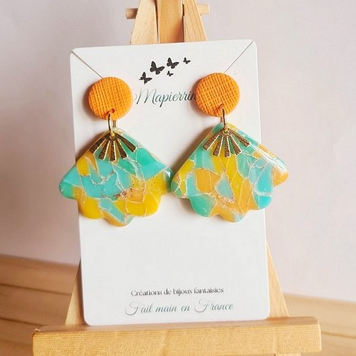 Boucles d’oreille artisanales en pâte polymère et acier inoxydable  collection pastel paradisiaque fait main en france par mapierrine