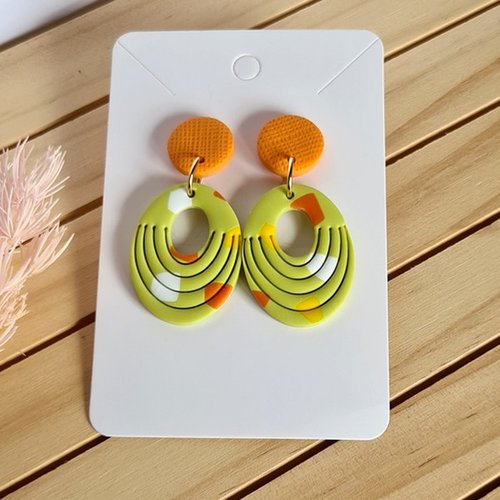 Boucles d'oreilles pendantes pâte polymère vert orange fait main france par mapierrine collection prairie acier inoxydable légères