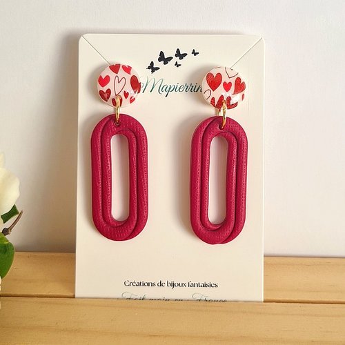 Boucles d’oreilles cœur en pâte polymère et acier inoxydable  bijoux fait main en france  collection cœur  mapierrine