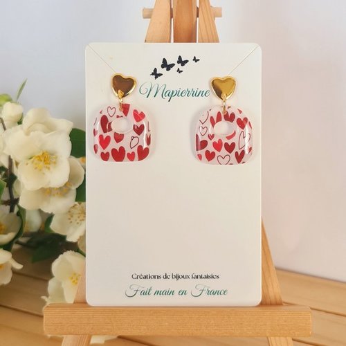 Boucles d’oreilles cœur en pâte polymère et acier inoxydable  bijoux fait main en france  collection cœur